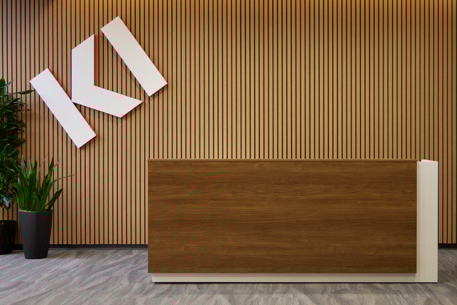 KI Chicago showroom reception desk. Click to view showroom tour.